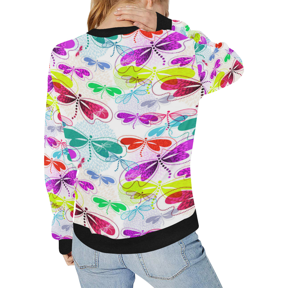 Colorful Dragonfly Pattern Women's Crew Neck Sweatshirt
