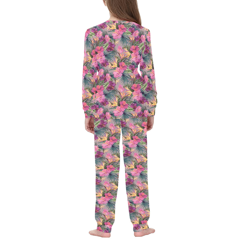 Hibiscus Pattern Print Design 03 Kids' Boys' Girls' All Over Print Pajama Set