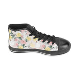 Swan Flower Pattern Men's High Top Canvas Shoes Black