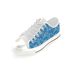 Dolphin Tribal Blue Pattern Women's Low Top Canvas Shoes White