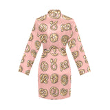 Pretzels Pattern Print Design 04 Women's Long Sleeve Belted Night Robe