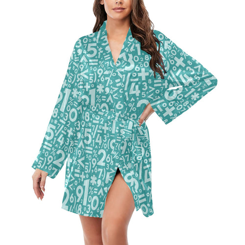 Math Pattern Print Design 05 Women's Long Sleeve Belted Night Robe