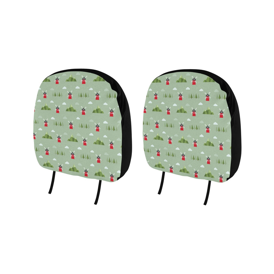 Windmill Green Pattern Car Headrest Cover