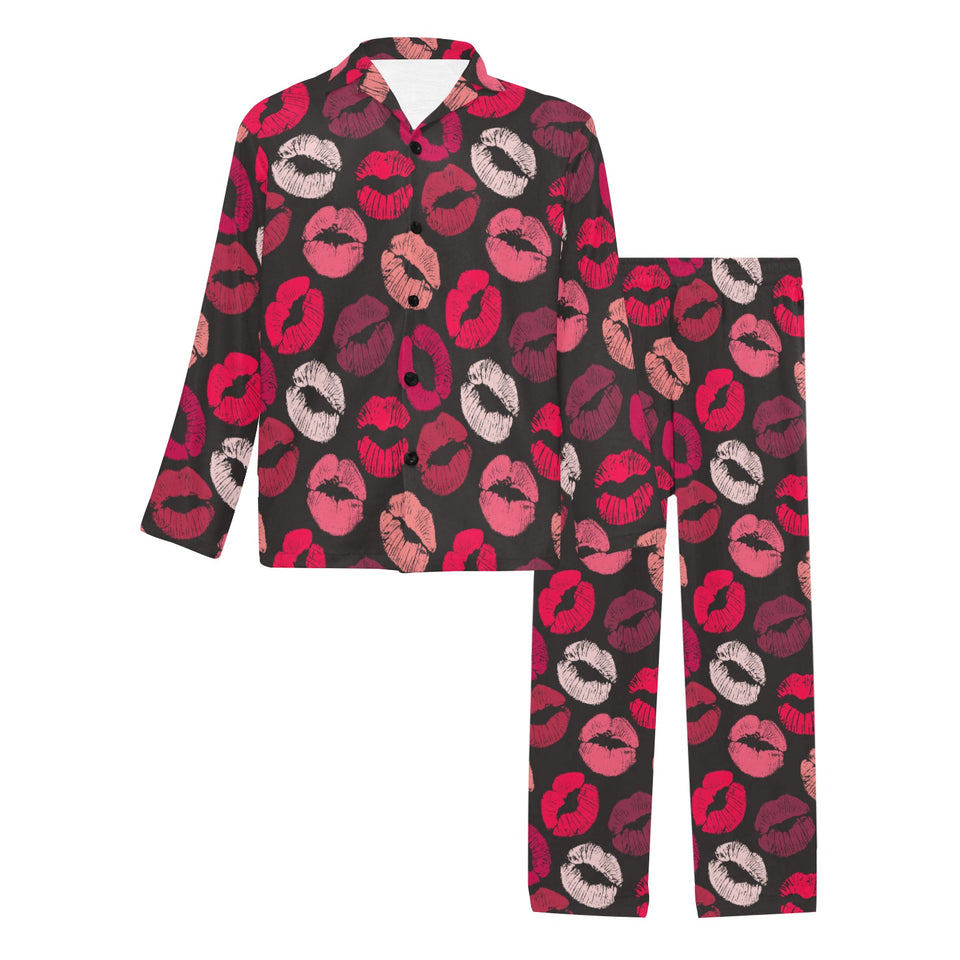 Lips Pattern Print Design 02 Men's Long Pajama Set