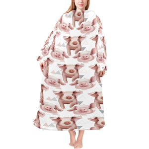 Pig Pattern Print Design 04 Blanket Robe with Sleeves