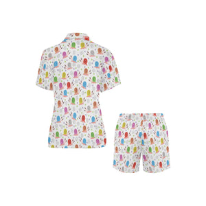 Snail Pattern Print Design 05 Women's V-Neck Short Pajama Set