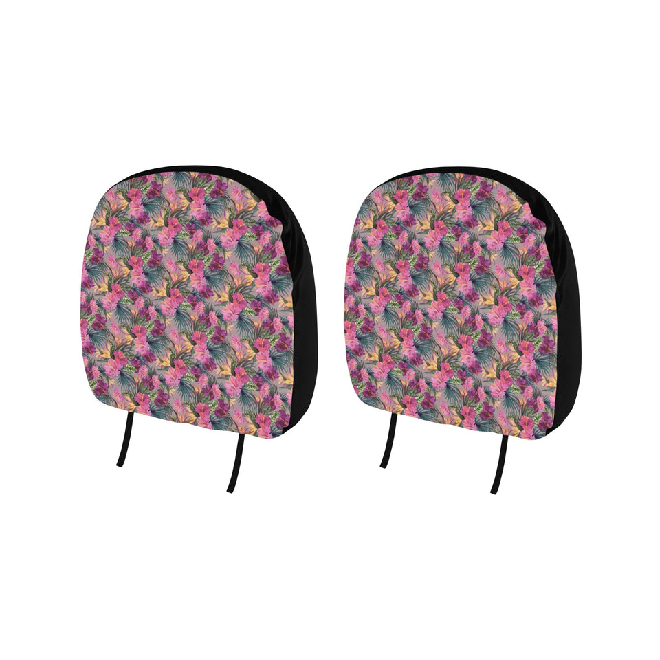 Hibiscus Pattern Print Design 03 Car Headrest Cover