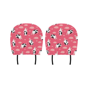 Cow Pattern Pink Background Car Headrest Cover