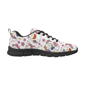 Meneki Neko Lucky Cat Sakura Flower Pattern Men's Sneakers Black