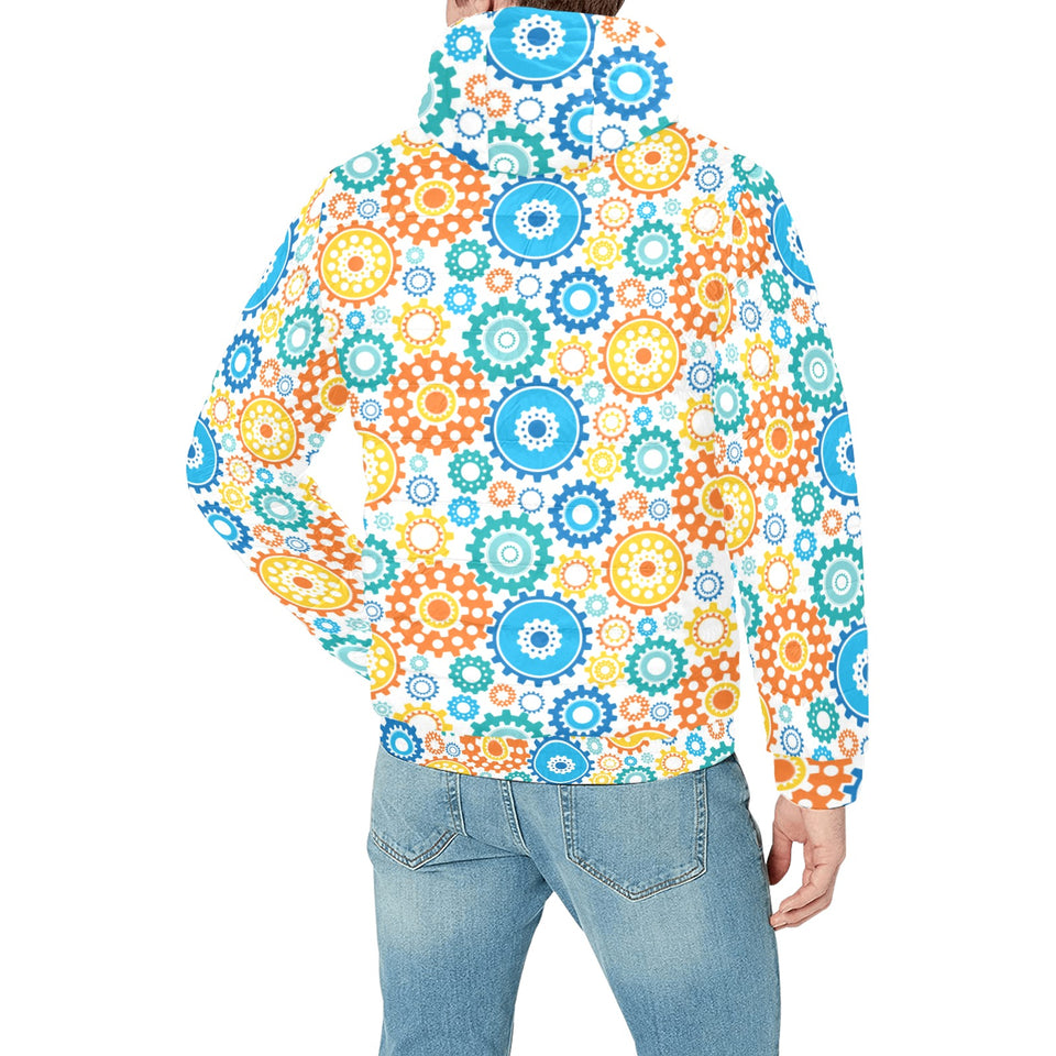 Gear Pattern Print Design 04 Men's Padded Hooded Jacket(ModelH42)