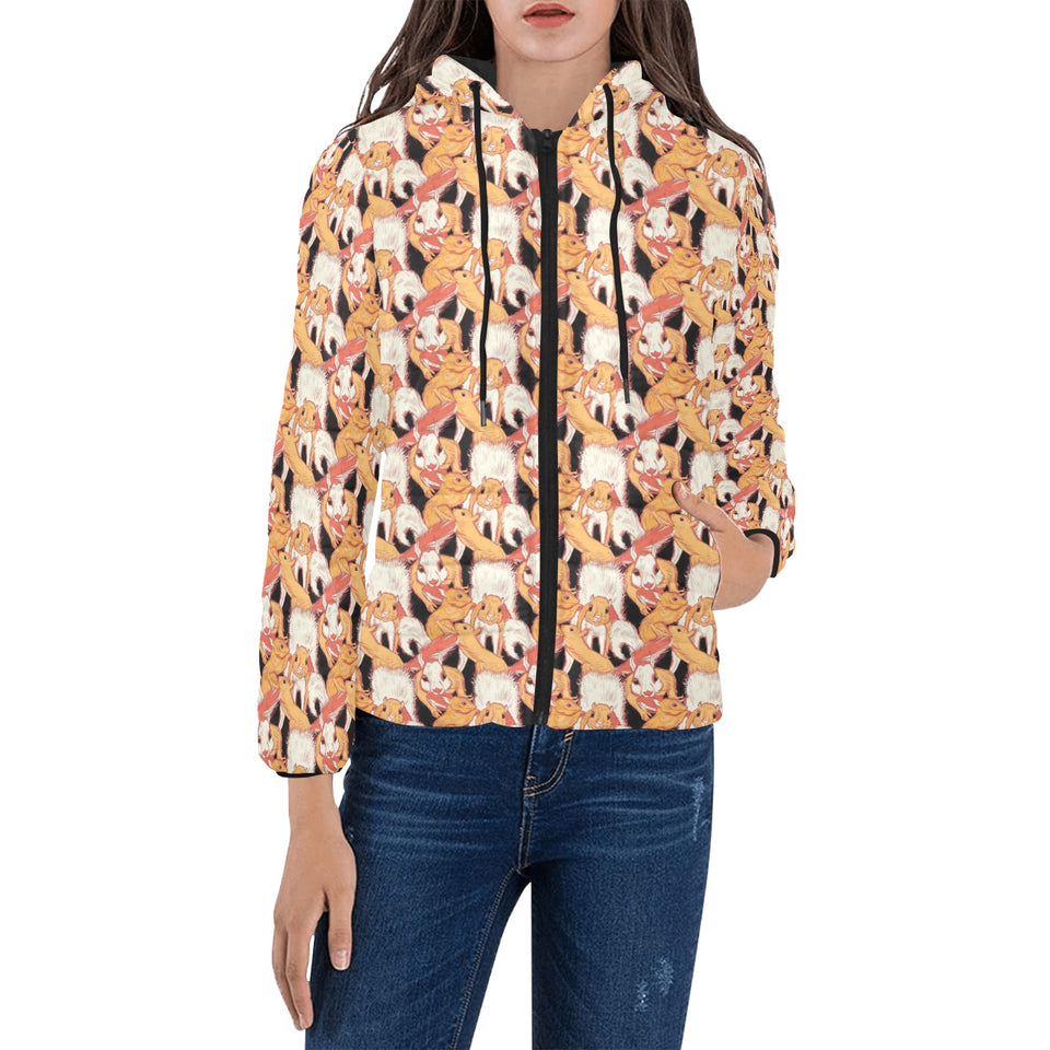 Squirrel Pattern Print Design 04 Women's Padded Hooded Jacket