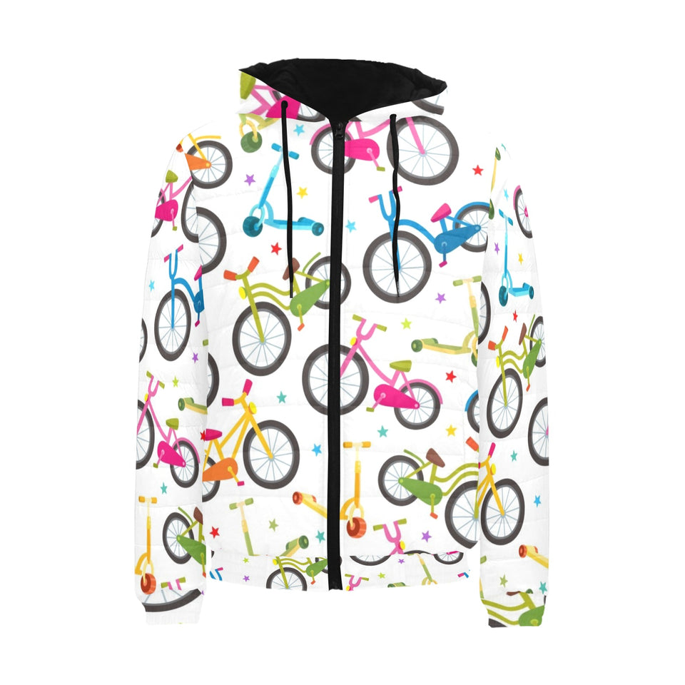 Bicycle Pattern Print Design 02 Men's Padded Hooded Jacket(ModelH42)