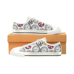 Wall Clock UK Pattern Women's Low Top Canvas Shoes White
