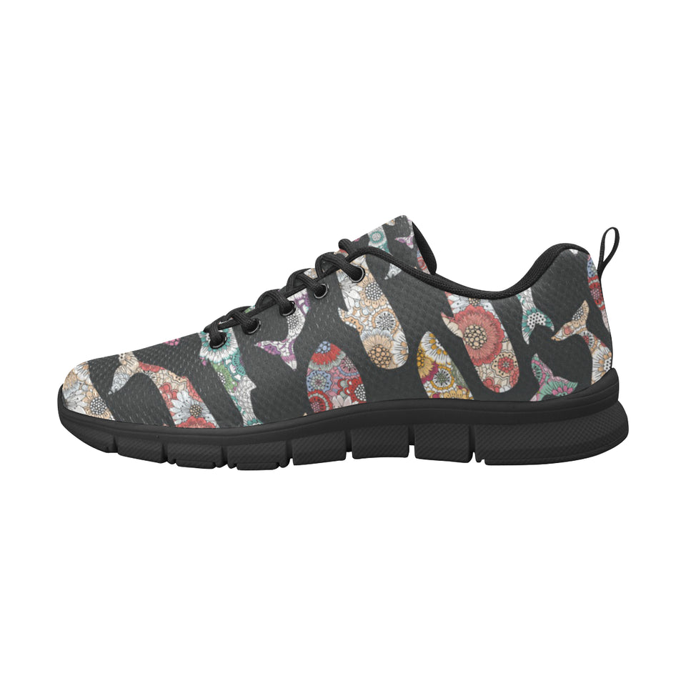 Whale Flower Tribal Pattern Men's Sneakers Black