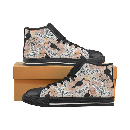 Toucan Theme Pattern Men's High Top Canvas Shoes Black