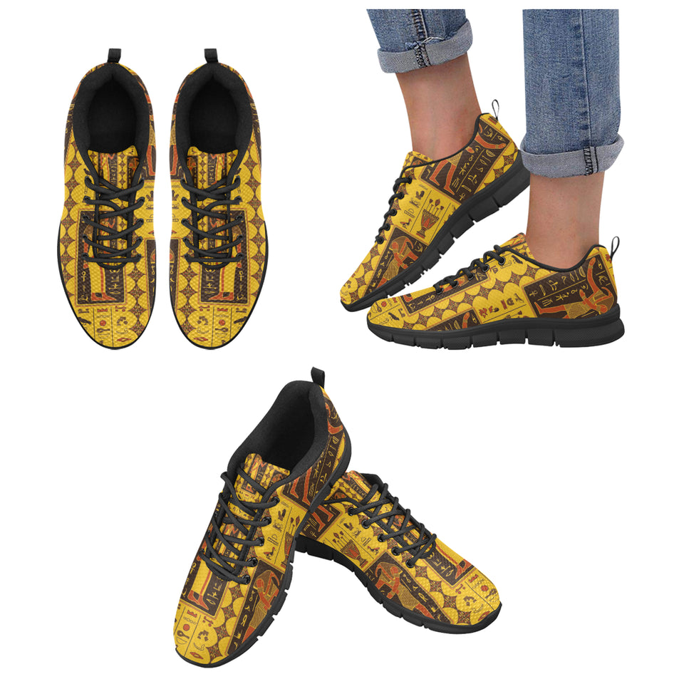 Egypt Hieroglyphics Pattern Print Design 01 Women's Sneakers Black