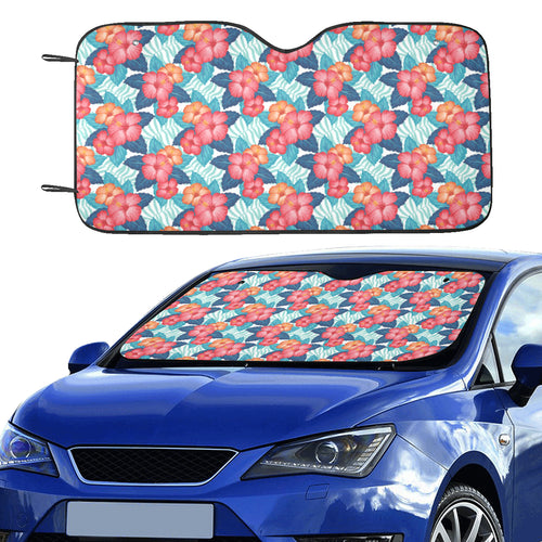 Hibiscus Pattern Print Design 05 Car Sun Shade