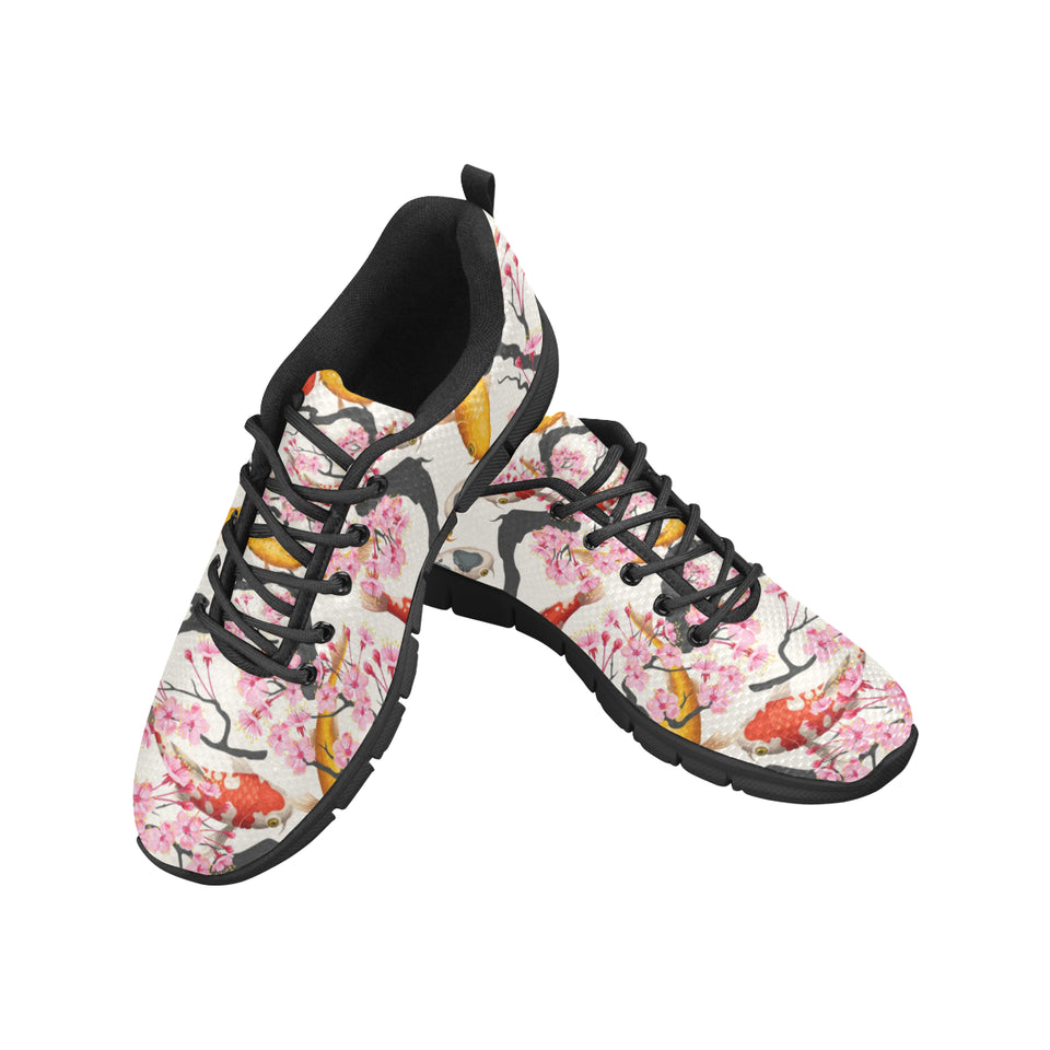 Colorful Koi Fish Carp Fish and Sakura Pattern Men's Sneakers Black