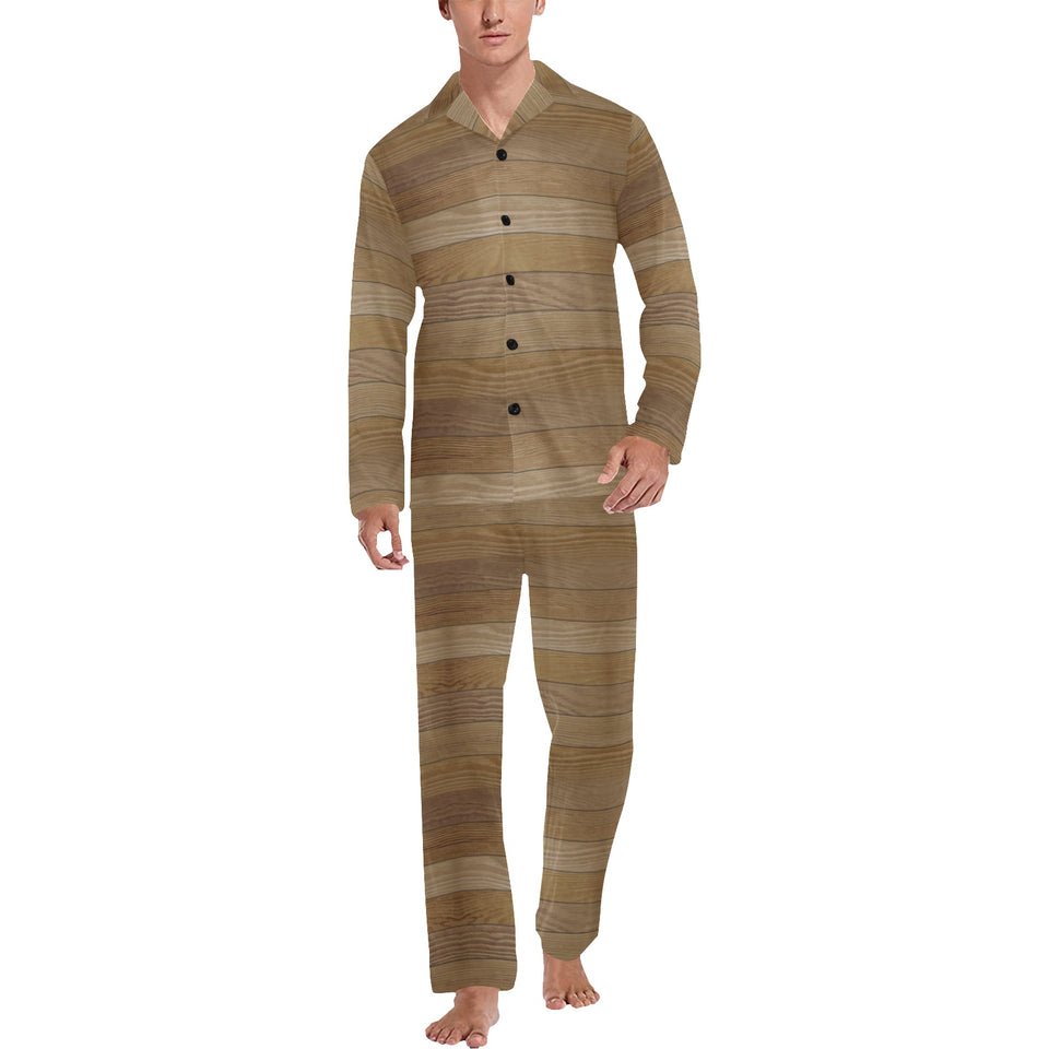 Wood Printed Pattern Print Design 02 Men's Long Pajama Set