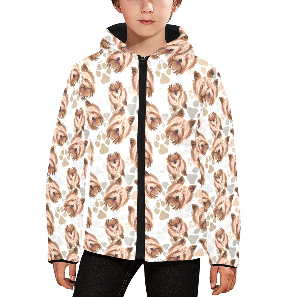 Yorkshire Terrier Pattern Print Design 04 Kids' Boys' Girls' Padded Hooded Jacket