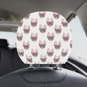 French Bulldog Heart Sunglass Pattern Car Headrest Cover