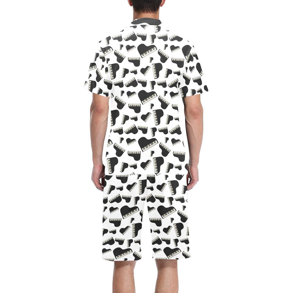 Piano Pattern Print Design 02 Men's V-Neck Short Pajama Set