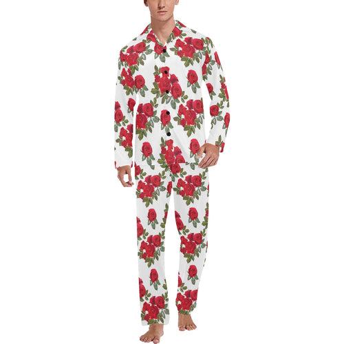 Rose Pattern Print Design 05 Men's Long Pajama Set