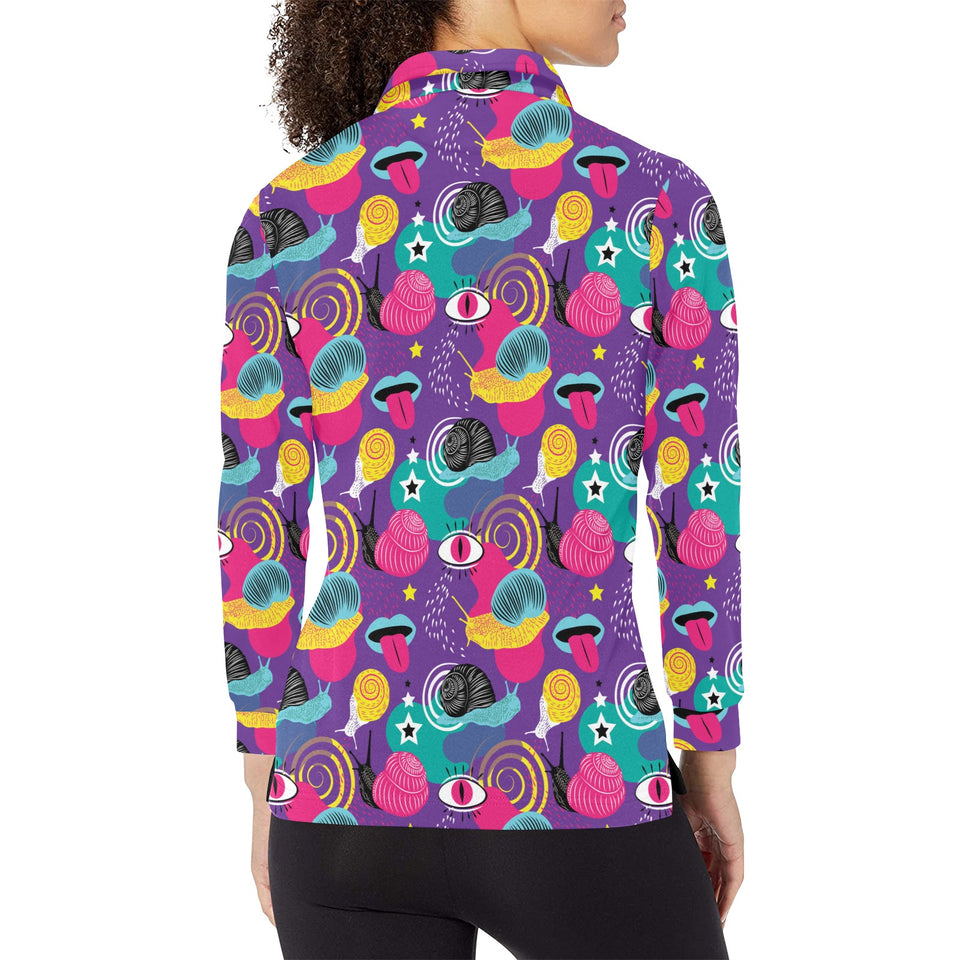 Snail Pattern Print Design 02 Women's Long Sleeve Polo Shirt