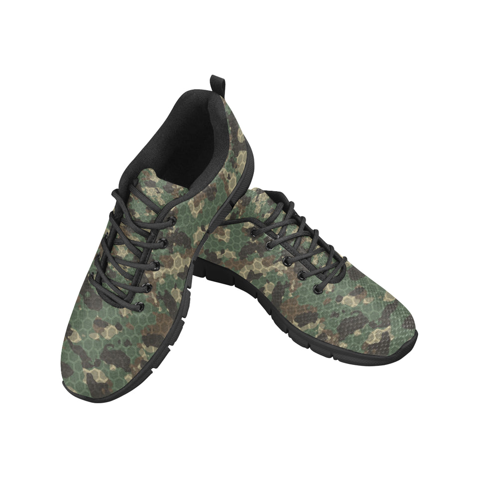 Green Camo Camouflage Honeycomb Pattern Men's Sneakers Black