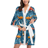 Koi Fish Carp Fish in Water Pattern Women's Short Kimono Robe