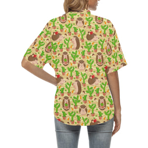 Hedgehog Pattern Print Design 02 Women's All Over Print Hawaiian Shirt