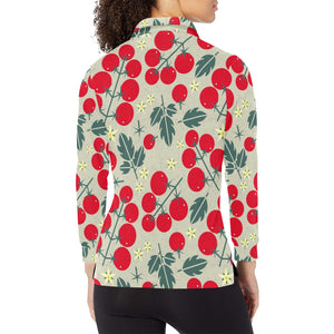 Hand Drawn Tomato Pattern Women's Long Sleeve Polo Shirt