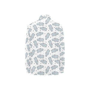 Hippopotamus Pattern Print Design 01 Women's Long Sleeve Polo Shirt