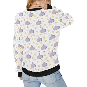 Garlic Pattern Theme Women's Crew Neck Sweatshirt
