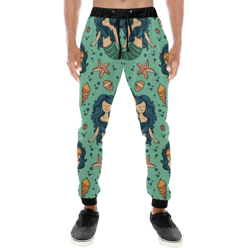 Mermaid Pattern Green Background Unisex Casual Sweatpants