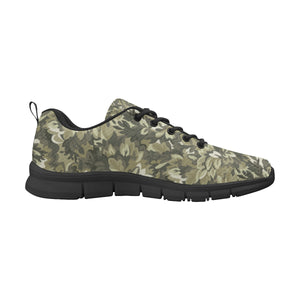 Green Camo Camouflage Flower Pattern Men's Sneakers Black