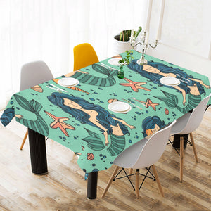 Mermaid Pattern Green Background Tablecloth