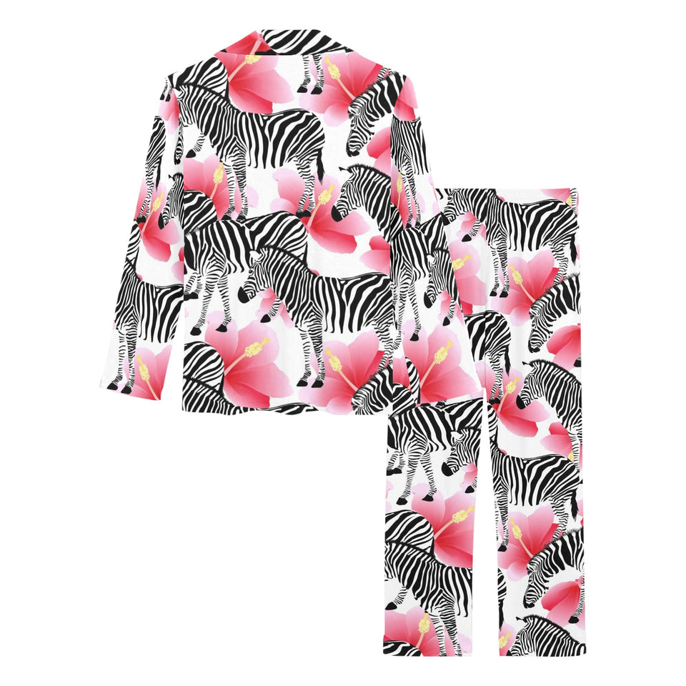 Zebra Red Hibiscus Pattern Women's Long Pajama Set