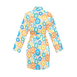 Gear Pattern Print Design 04 Women's Long Sleeve Belted Night Robe