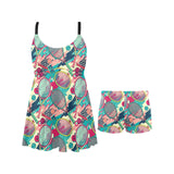 Tennis Pattern Print Design 01 Chest Sexy Pleated Two Piece Swim Dress