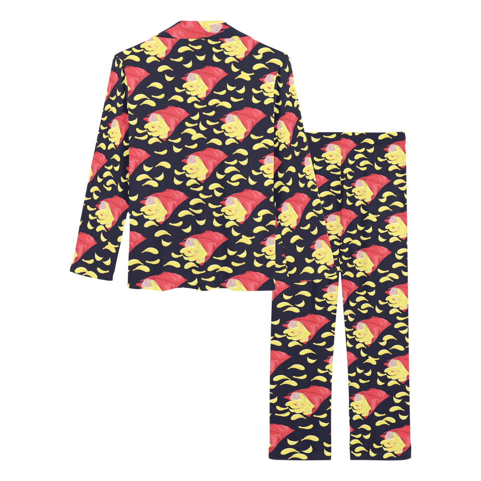 Potato Chips Pattern Print Design 05 Women's Long Pajama Set