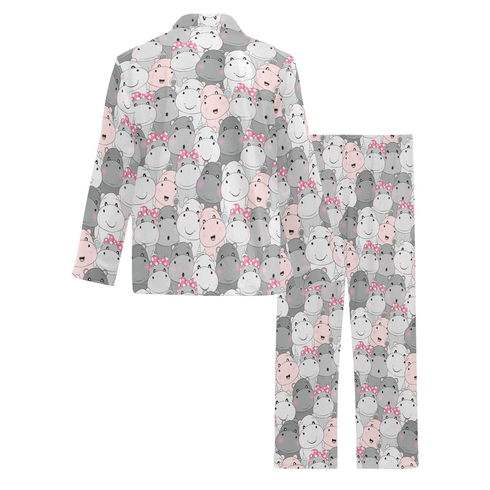 Hippopotamus Pattern Print Design 03 Men's Long Pajama Set