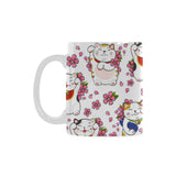 Meneki Neko Lucky Cat Sakura Flower Pattern Classical White Mug (FulFilled In US)