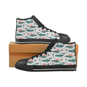 Whale Jelly Fish Pattern Women's High Top Canvas Shoes Black