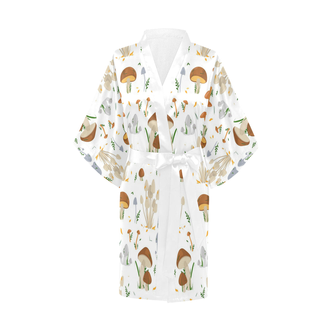 Mushroom Pattern Theme Women's Short Kimono Robe