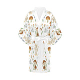 Mushroom Pattern Theme Women's Short Kimono Robe