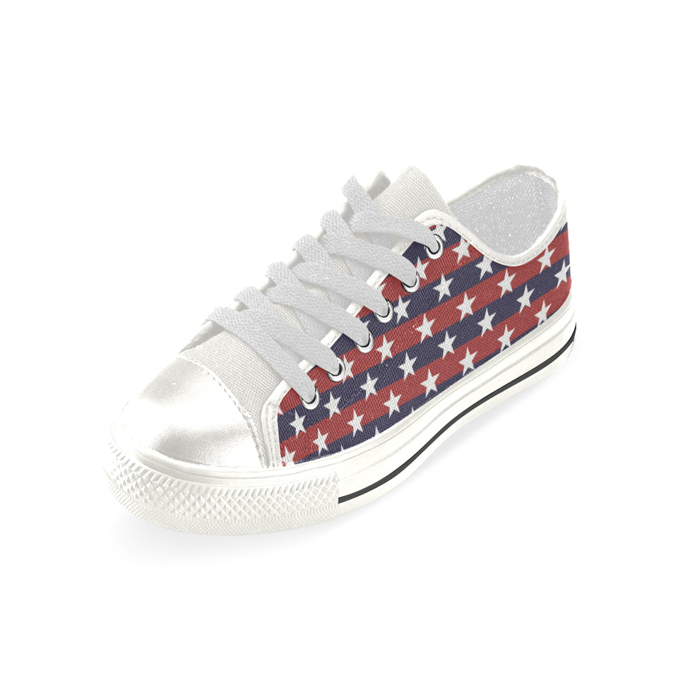 USA Star Pattern Background Women's Low Top Canvas Shoes White