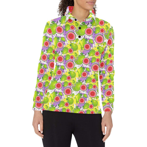 Guava Pattern Women's Long Sleeve Polo Shirt