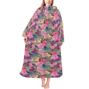 Hibiscus Pattern Print Design 03 Blanket Robe with Sleeves