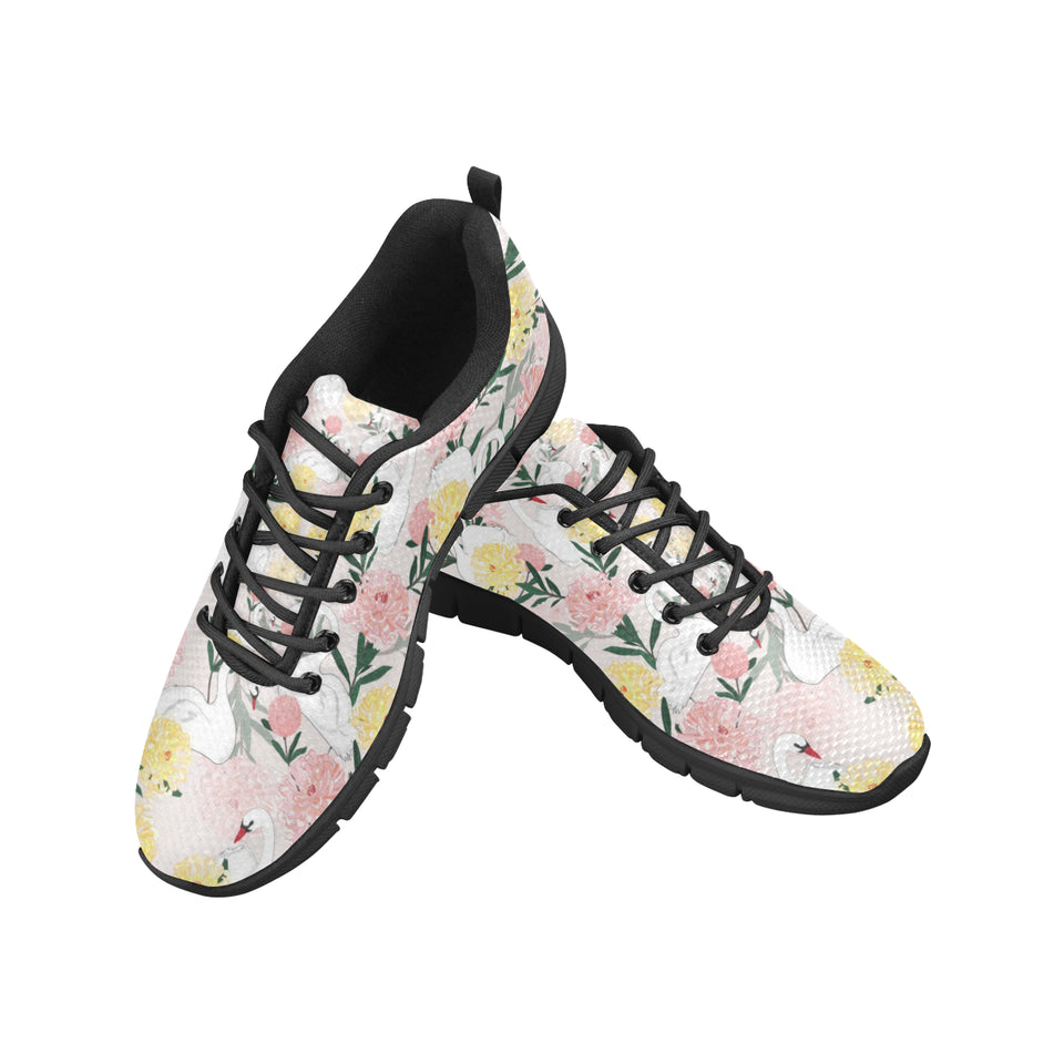 Swan Flower Pattern Men's Sneakers Black